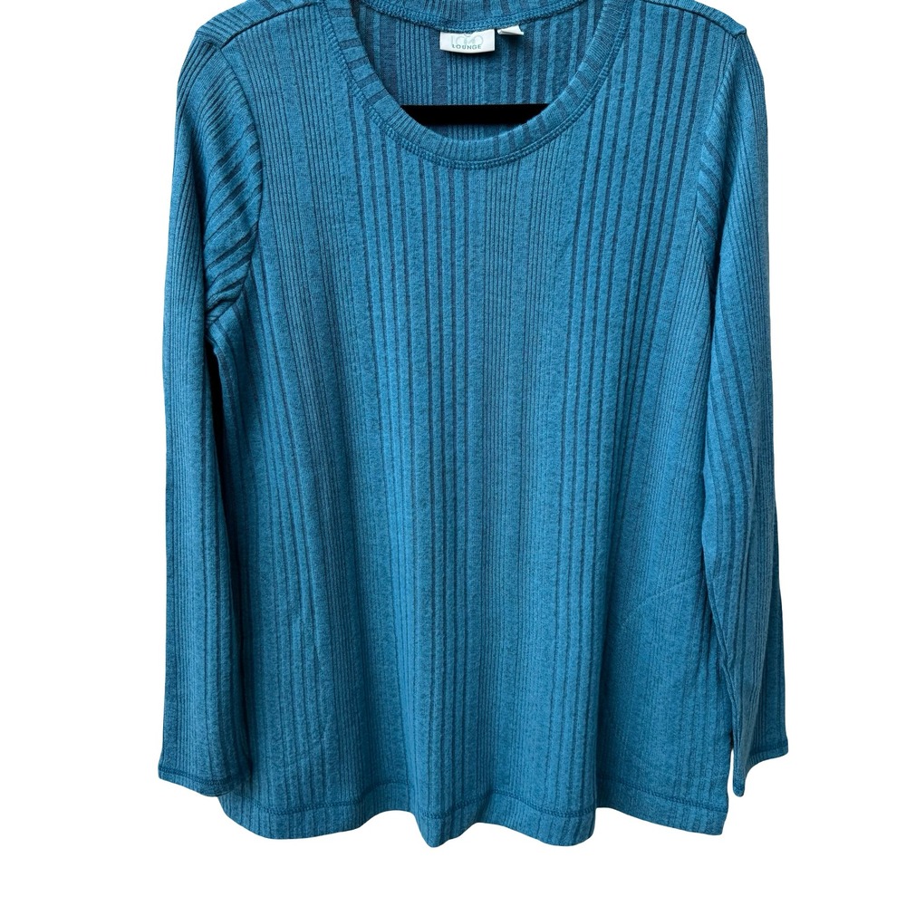 LOGO Lounge Lori Goldstein Teal Ribbed Knit Layering Minimalist Pocket Top M NEW